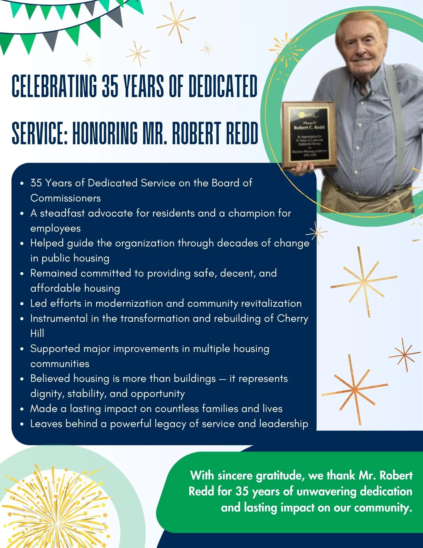 35 years of dedicated service by Mr. Robert Redd.
